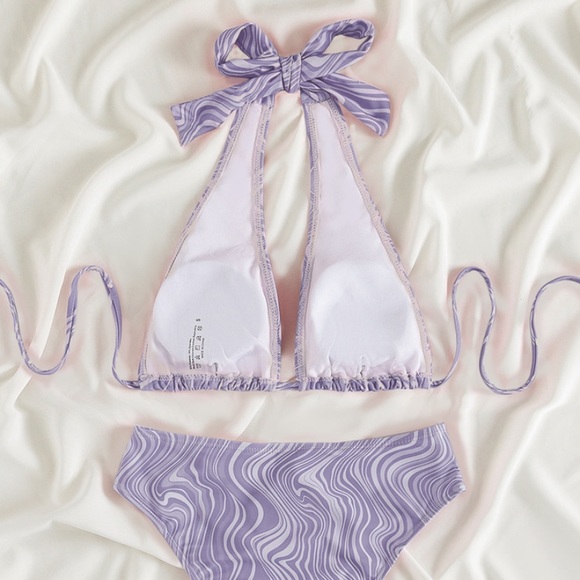Purple Fluid Pattern Bikini Top Halter - Picture 2 of 5